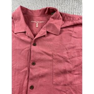 Tommy Bahama Hawaiian Shirt Leafy Loop Collar 100% Silk Coral Pocket‎ Men's 2XT
